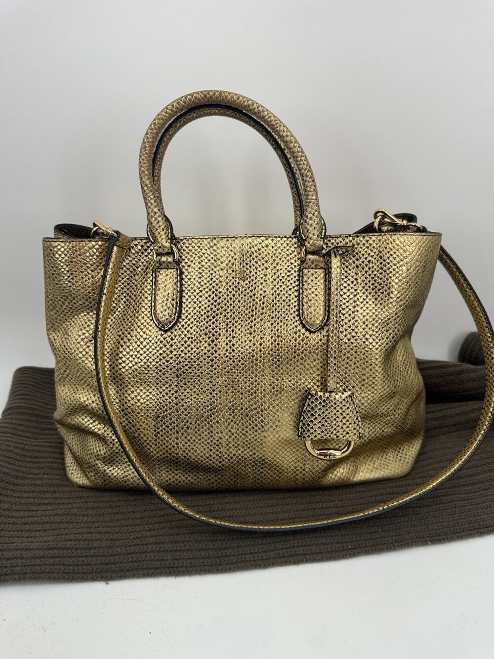Lauren Ralph Lauren RLL gol Marcy Leather Satchel Tote Large (pu200thrifty